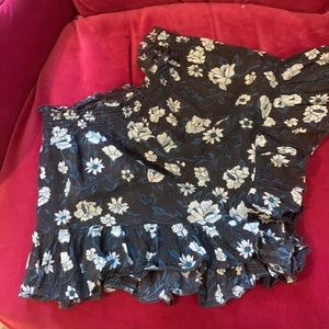 Free People sheer ruffle tap shorts Ink and white floral pattern